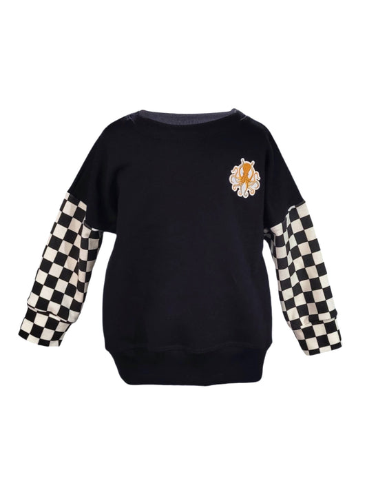 Checkered Octopus Oversized Drop Shoulder Sweater